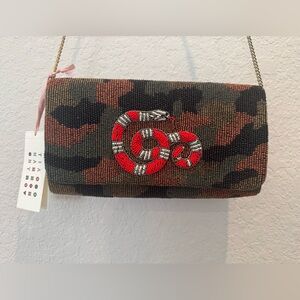 NWT Tiana NY New York Hand beaded Clutch Purse Crossbody Camo Snake